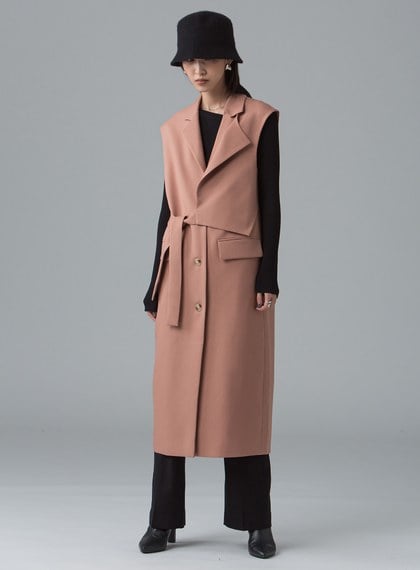 雙層領綁帶長版背心