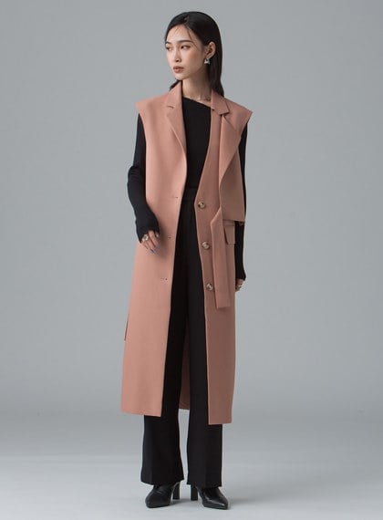 雙層領綁帶長版背心