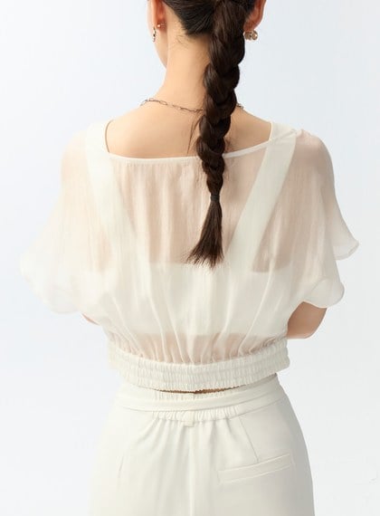 薄紗透膚光澤上衣