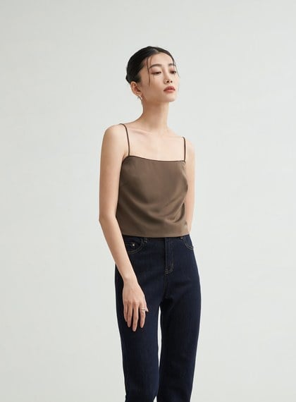 微光澤細肩帶平口背心