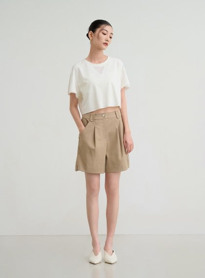 深淺拼色活褶五分西裝褲