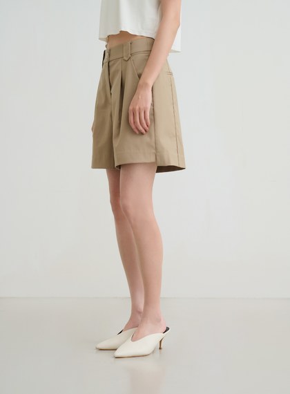 深淺拼色活褶五分西裝褲