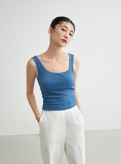 長版不對稱領坑條BRA TOP