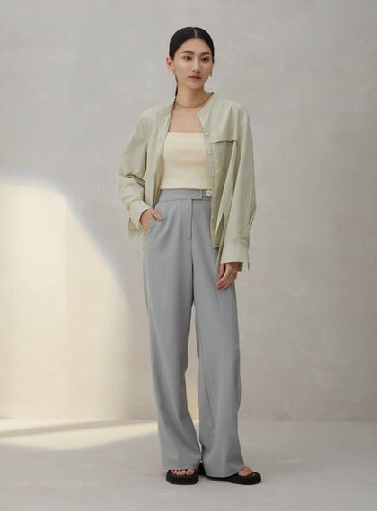 口袋活片立領襯衫