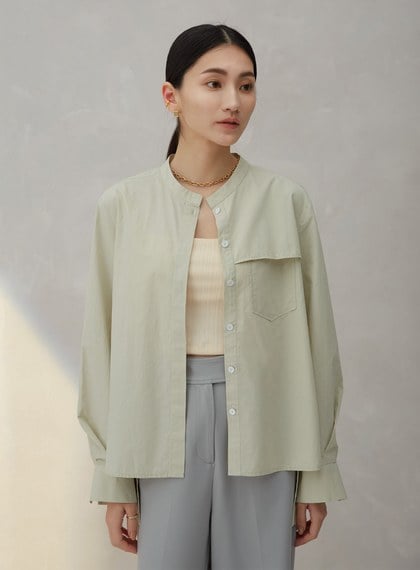 口袋活片立領襯衫