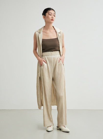 無袖壓摺綁帶飄逸洋裝