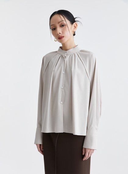 復古優雅皺褶小高領襯衫