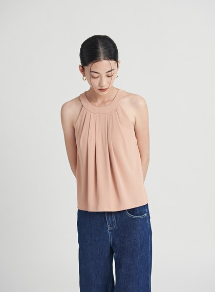 渡假飄逸壓褶削肩 BRA 上衣