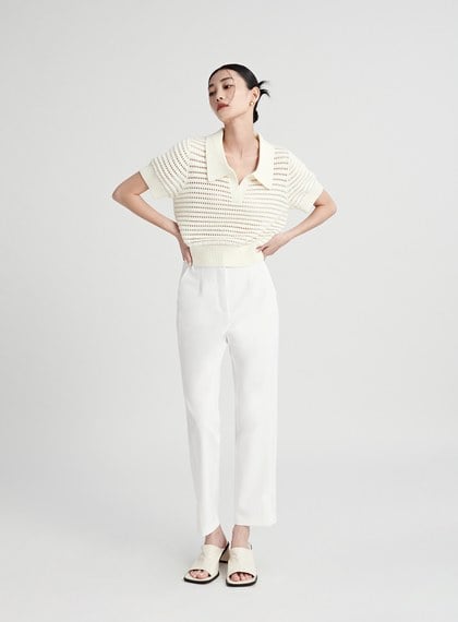 修身開衩直筒九分西裝褲