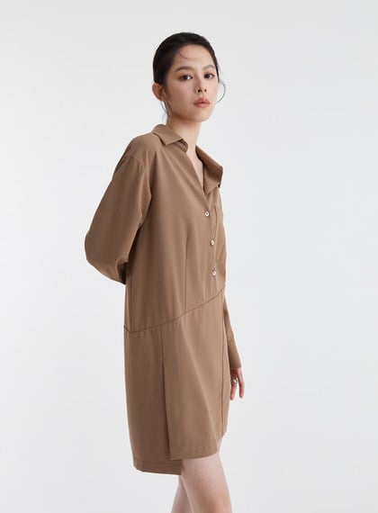 不對稱設計半開襟襯衫洋裝