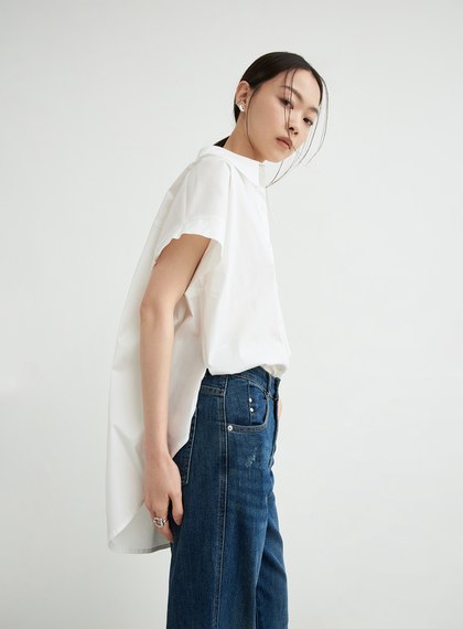 寬袖後打摺造型休閒襯衫