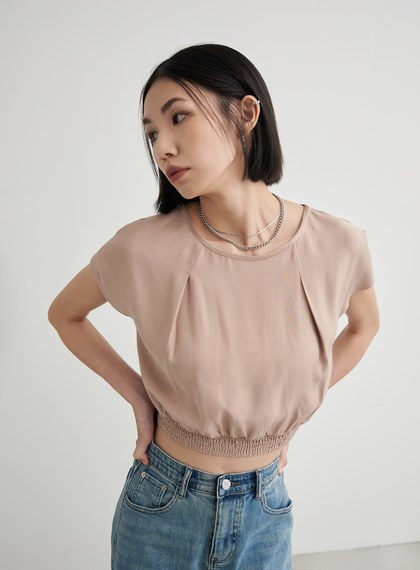 落肩打摺休閒短袖上衣