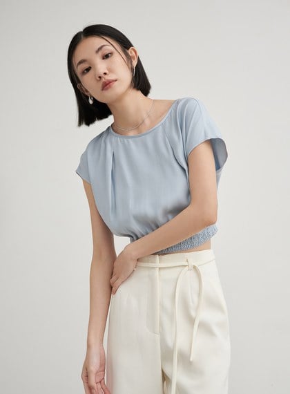 落肩打摺休閒短袖上衣