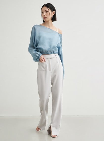 親膚簍空細節長袖上衣