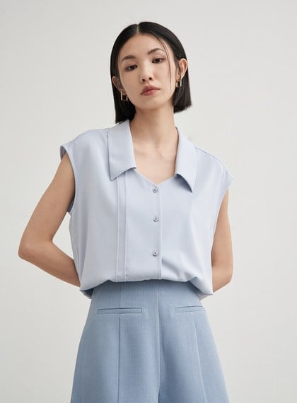 休閒俐落無袖襯衫上衣