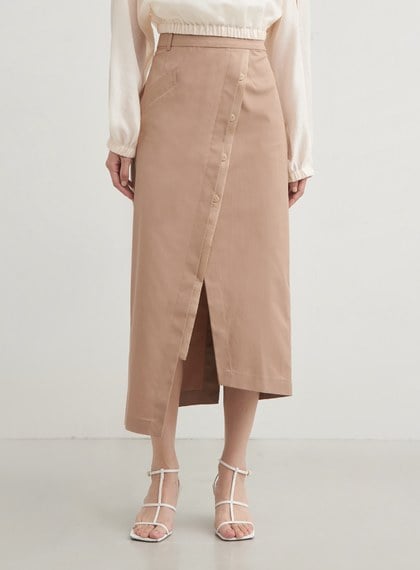 不對稱修身開衩直筒長裙