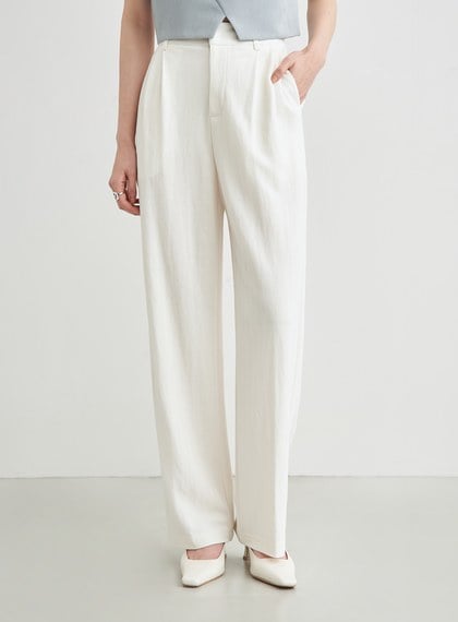 舒適休閒後鬆緊打摺寬褲