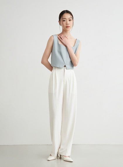 舒適休閒後鬆緊打摺寬褲