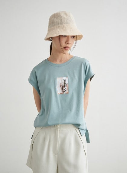 休閒寬鬆印花無袖上衣