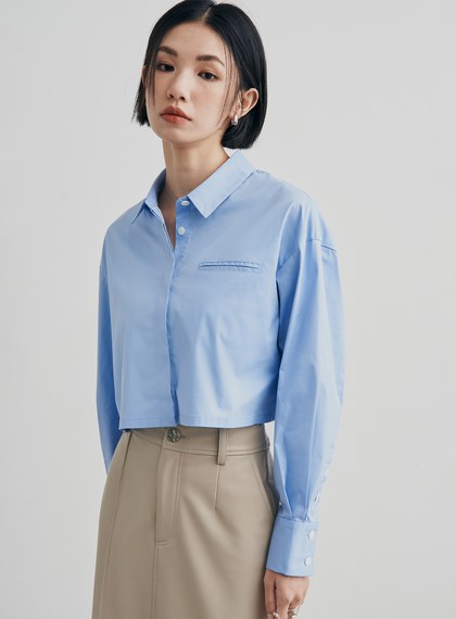 俐落短版長袖襯衫