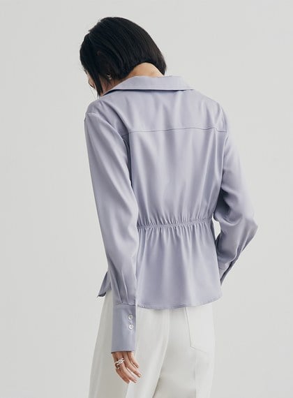 微光澤圍裹式長袖襯衫