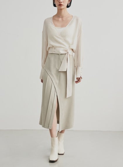 優雅肌理綁帶交叉罩衫