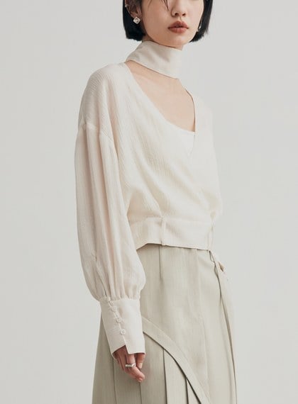 優雅肌理綁帶交叉罩衫