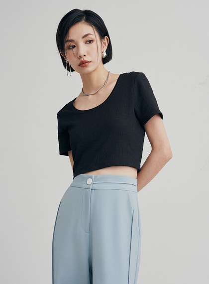 肌理感彈性兩穿短版上衣
