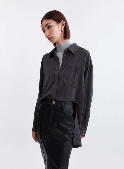 緞面光澤不對稱設計襯衫