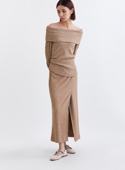 溫柔慵懶直筒開衩針織長裙