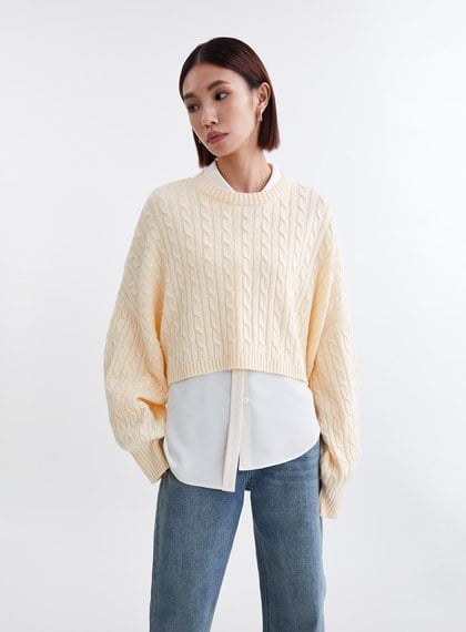 慵懶麻花織紋短版針織上衣