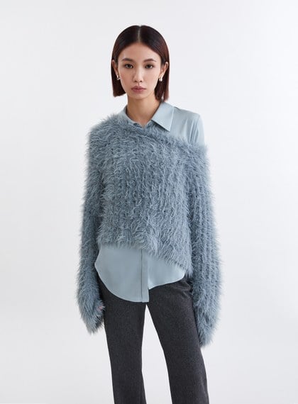 柔軟毛毛網洞長袖上衣