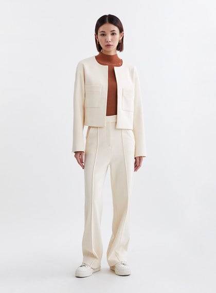 空氣棉圓領貼袋短版外套