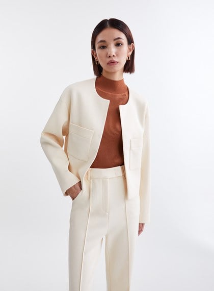 空氣棉圓領貼袋短版外套