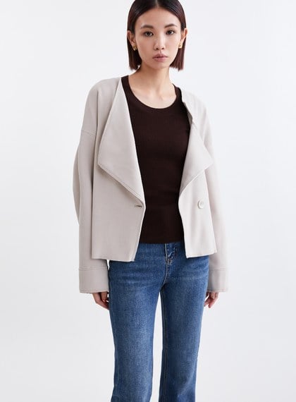 不對稱領型絨面外套