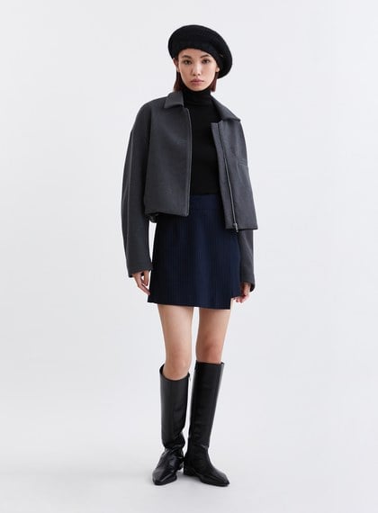 時髦斜紋毛絨飛行員夾克