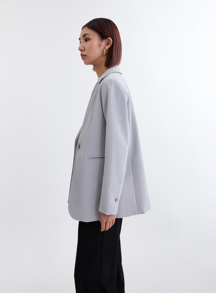 鋪棉立體坑條不對稱領型西裝外套