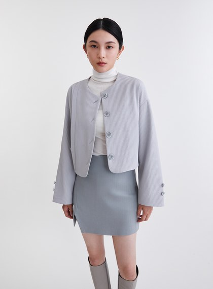 鋪棉圍巾立體坑條短版外套