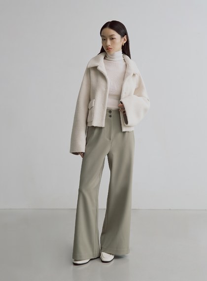 毛絨口袋造型短版外套