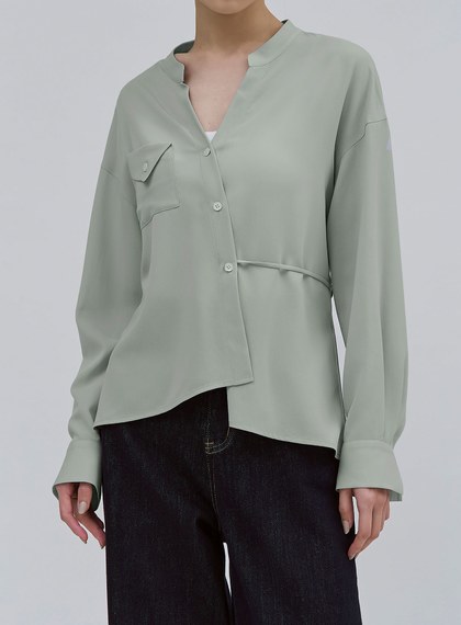 質感清爽斜門襟綁帶襯衫