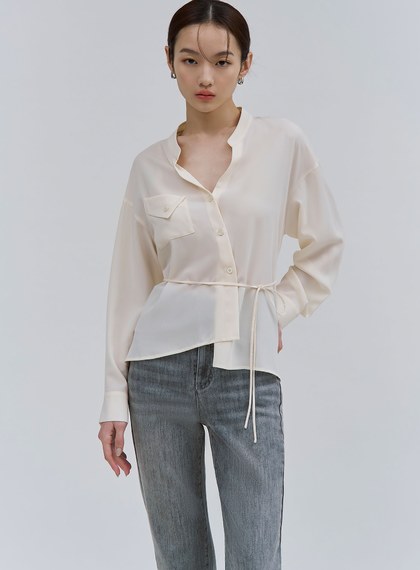 質感清爽斜門襟綁帶襯衫