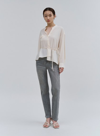 質感清爽斜門襟綁帶襯衫