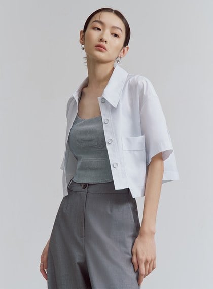 挺廓口袋造型短版襯衫