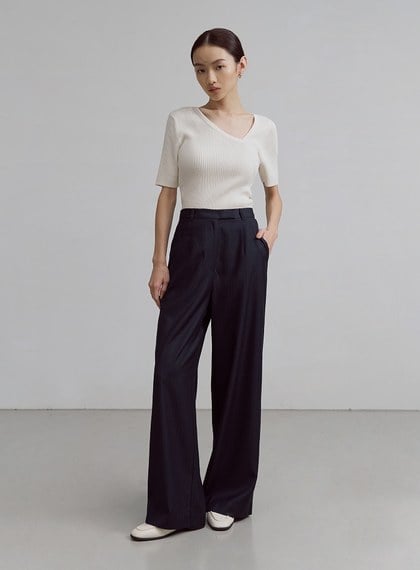 中性細條紋直筒西裝褲