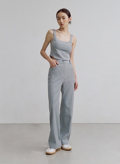 仿牛仔壓線彈性直筒褲