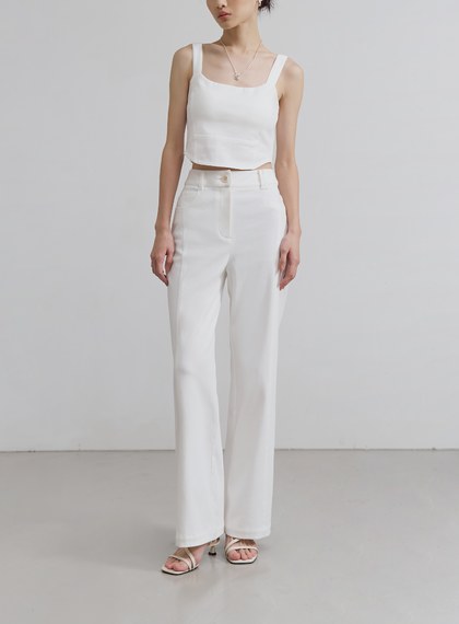 仿牛仔壓線彈性直筒褲