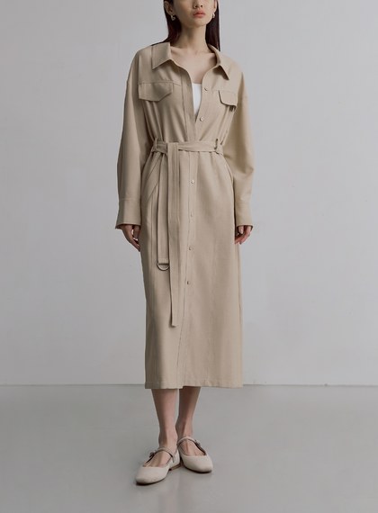 率性長版仿牛仔襯衫外套