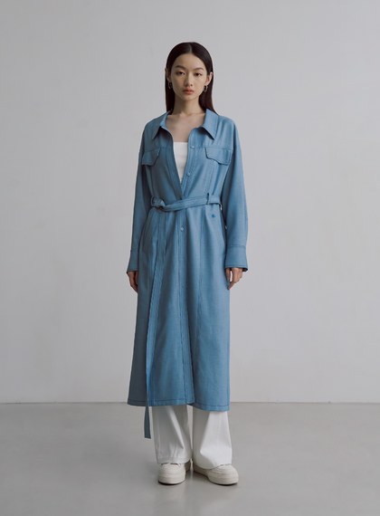 率性長版仿牛仔襯衫外套