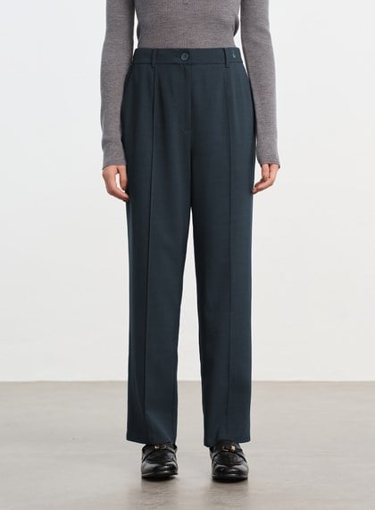 經典麂皮拼接九分褲