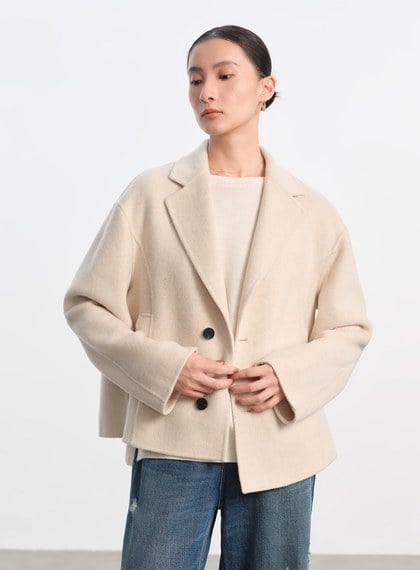 不對稱羊毛短大衣